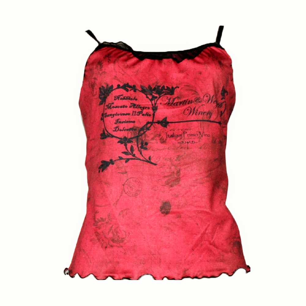 Satin Winery Italy Post Vampire Red Graphic Lace Trim Tank Top Cami XL